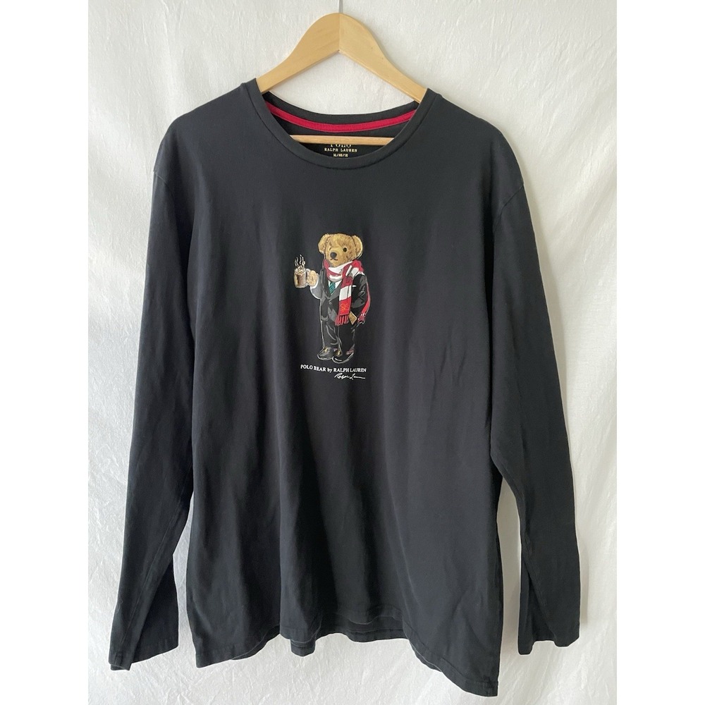 Polo Ralph Lauren Polo Bear Shirt Mens XL Black Long Sleeve Hot Cocoa
